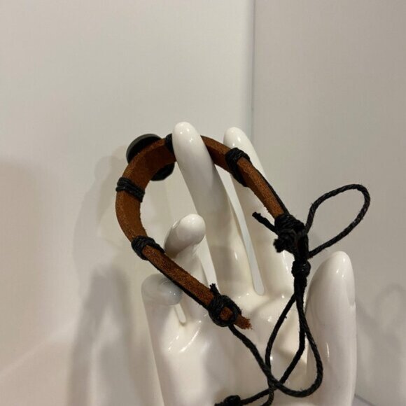 Iron Man style Leather Adjustable Bracelet With Black Cord  Metal Charm - Picture 7 of 8